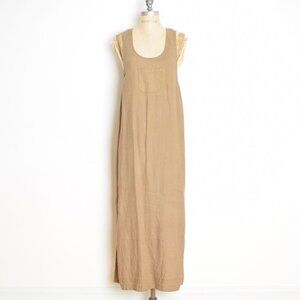 vintage 90s dress CHICOS brown linen lagenlook normcore long maxi jumper S M